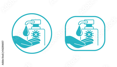 Hand sanitizer icon - antibacterial protection liquid gel for prevention of virus illness - isolated vector monochrome emblem