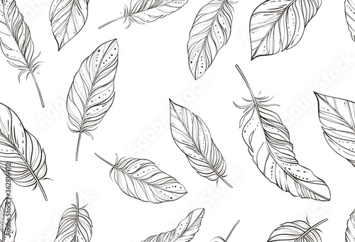 Seamless pattern of hand drawn vector feathers