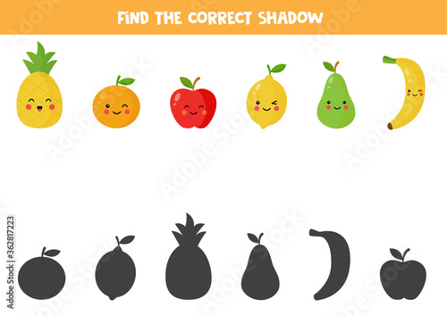 Find the correct shadow of cute kawaii fruits.