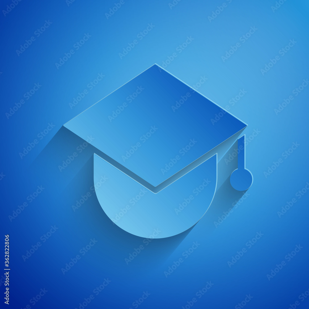 Paper cut Graduation cap on globe icon isolated on blue background. World  education symbol. Online learning or e-learning concept. Paper art style.  Vector Illustration. Stock Vector | Adobe Stock
