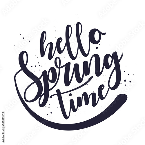 hello spring vintage lettering  hand drawn  illustration isolated on white