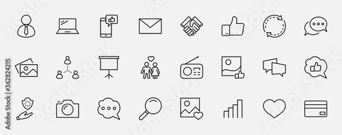 Set of Social Networks Related Vector Line Icons. Contains such Icons as Profile Page, Rating, Social Links and more. Editable Stroke. 32x32 Pixels