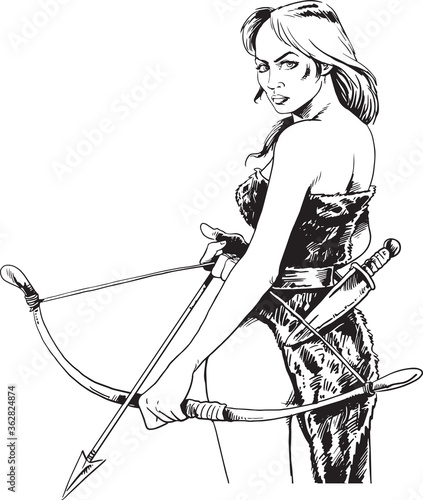 A woman with a bow and arrow, a warrior