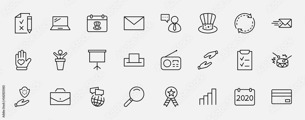 International Presidents Day Set Line Vector Icons. Contains such Icons as Hat, President, Voting, USA, Flag, Elections, Government, Ballot, Box, Check, Politics and more Editable Stroke 32x32 Pixels