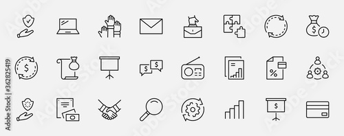 Set of Business Cooperation Vector Line Icons. Contains such Icons as Puzzle, Partnership, Money, Handshake, Dollars, Team, Synergy, Work, Interaction and more. Editable Stroke. 32x32 Pixels