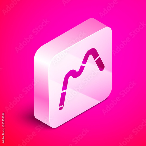 Isometric Jelly worms candy icon isolated on pink background. Silver square button. Vector.