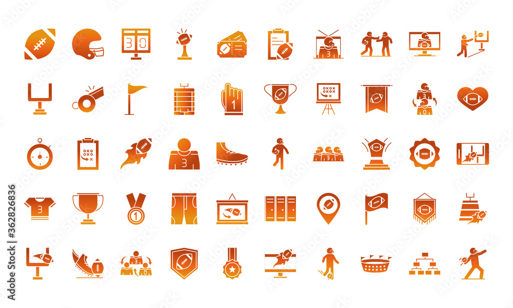 Fototapeta premium american football game sport professional and recreational icons set gradient design icon