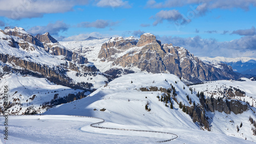 Snowy winter mountains panoramic landscape in the Dolomites Alps in Italy. © thecolorpixels