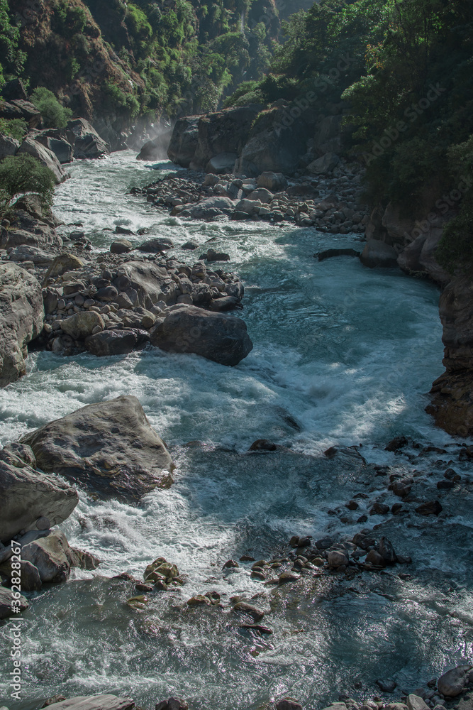 Marshyangdi river flowing through the valley, Annapurna circuit, Nepal Marshyangdi river flowing through the valley, Annapurna circuit, Nepal
