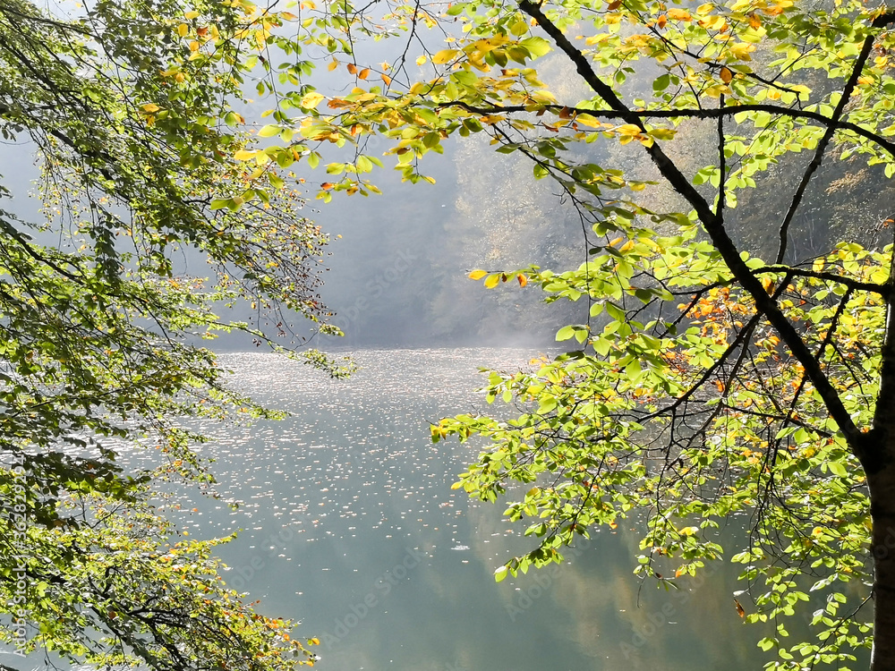 Fototapeta premium The romantic autumn lake view