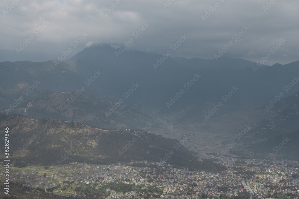 View over Pokhara and mountains, Nepal from Sarangkot hill View over Pokhara and mountains, Nepal from Sarangkot hill