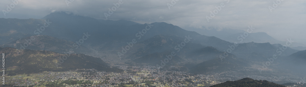 Panoramic view over Pokhara and mountains, Nepal from Sarangkot hill
