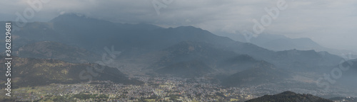 Panoramic view over Pokhara and mountains, Nepal from Sarangkot hill