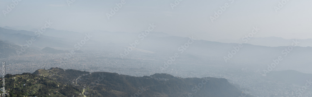 Panoramic view over Pokhara and mountains, Nepal from Sarangkot hill