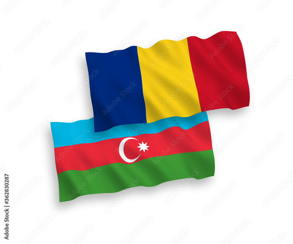 Obraz premium Flags of Romania and Azerbaijan on a white background