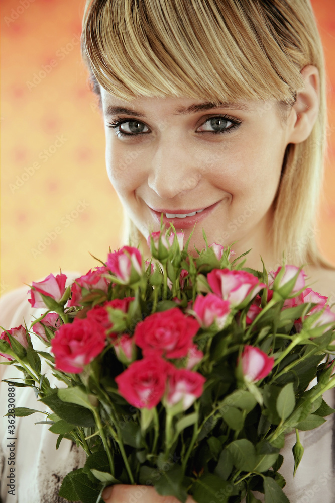 Woman with a bouquet of flowers Woman with a bouquet of flowers