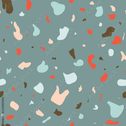 Terrazzo vector seamless pattern. Classic italian Venetian style. Colorful rock. Backdrop with stone pieces or sprinkles. Bundle of rock textures. Vector illustration for wrapping paper, textile print