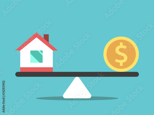 Weight scale, house, money