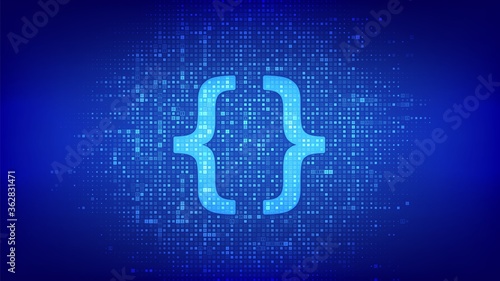 Programming code. Coding or Hacker background. Programming code icon made with binary code. Digital binary data and streaming digital code. Matrix background with digits 1.0. Vector Illustration.
