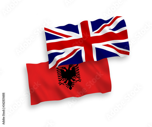 Flags of Great Britain and Albania on a white background