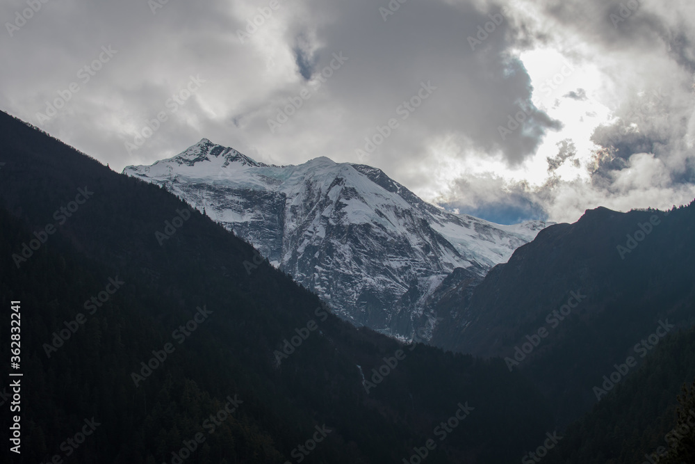 Snow-covered peak trekking Annapurna circuit, Nepal
