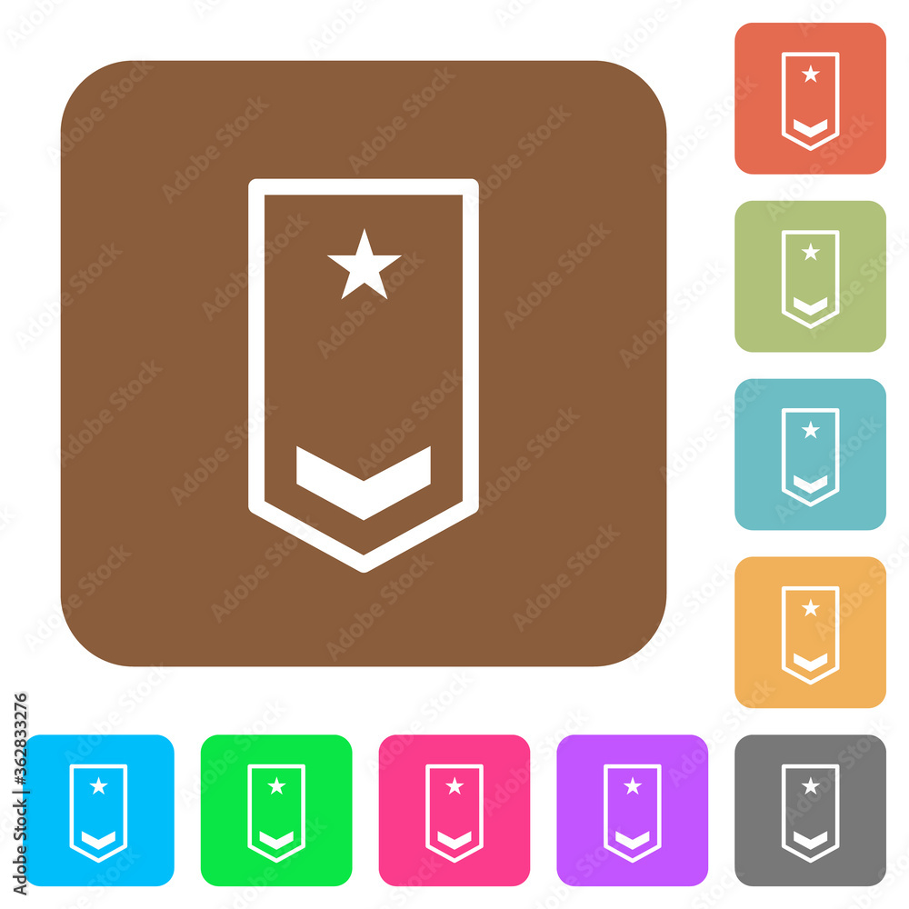 Military insignia with one chevron and one star rounded square flat icons Military insignia with one chevron and one star rounded square flat icons