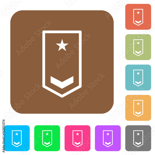 Military insignia with one chevron and one star rounded square flat icons