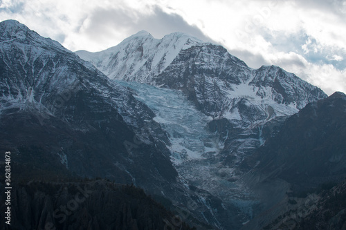 Mountain glacier over Manang village, Annapurna circuit, Nepal