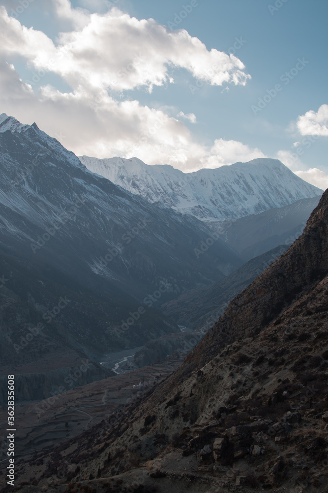 Mountains trekking Annapurna circuit, Marshyangdi river valley, Annapurna circuit, Nepal