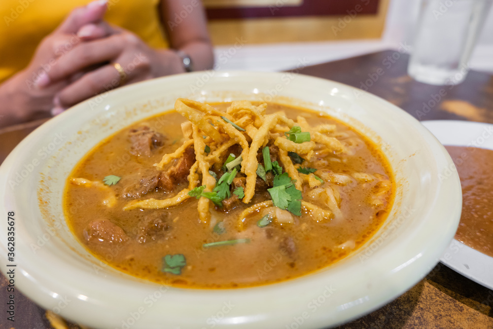 Khao Soi Recipe, Northern Style Curried Noodle Soup with Chicken.Thai food. Khao Soi Recipe, Northern Style Curried Noodle Soup with Chicken.Thai food.