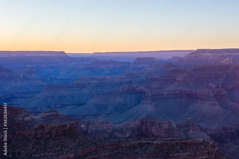 Sunset view of Grand Canyon, in Grand Canyon National Park, Arizona.
