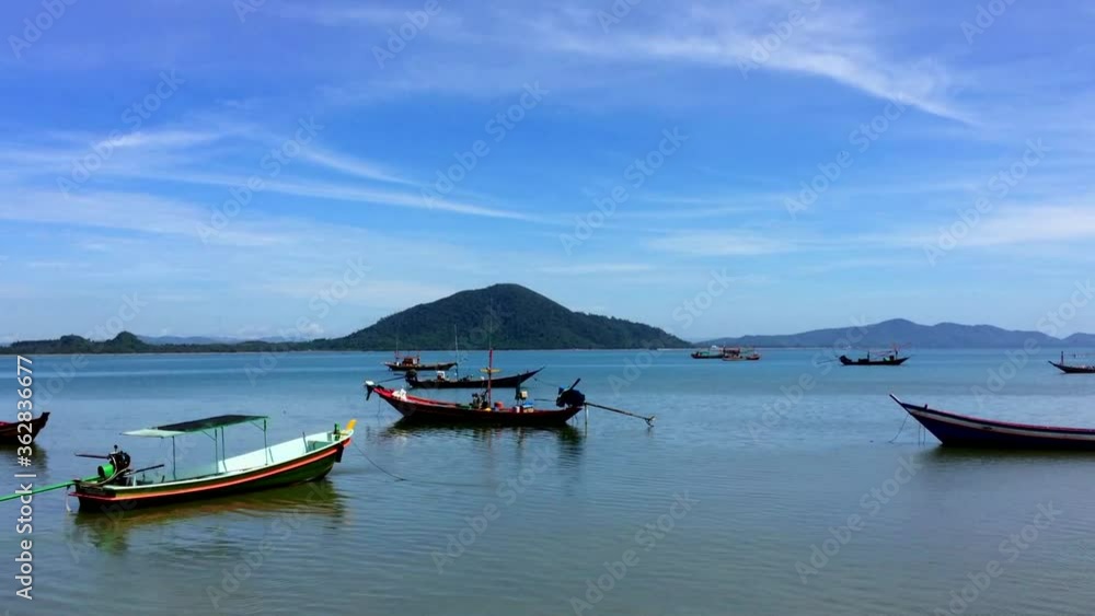 fishing boat on sea in fishing village,Pitak Island,Thailand fishing boat on sea in fishing village,Pitak Island,Thailand