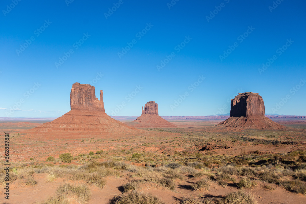 The buttes at Monument Valley, on a sunny day, in Utah.