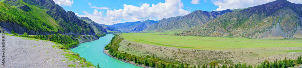 View of the mountains and the Katun river in Altai