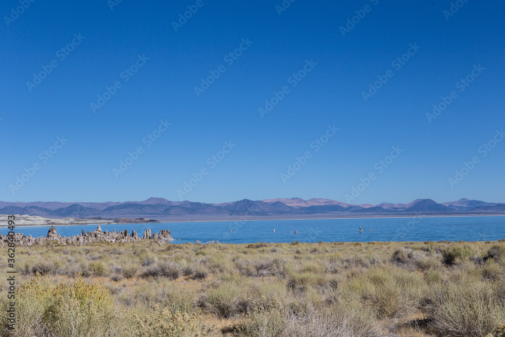 The tufas and Mono Lake on a sunny day, in California. The tufas and Mono Lake on a sunny day, in California.