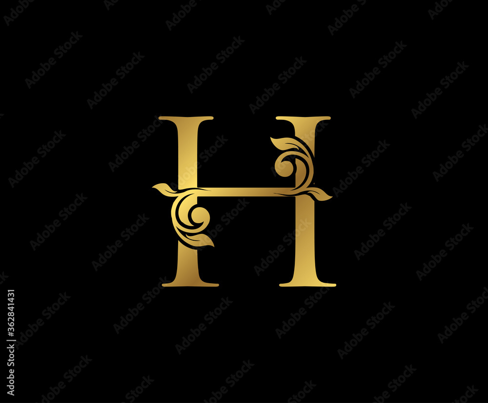 H Letter Floral Gold logo. Classy drawn emblem for book design, weeding card, brand name, business card, Restaurant, Boutique, Hotel. H Letter Floral Gold logo. Classy drawn emblem for book design, weeding card, brand name, business card, Restaurant, Boutique, Hotel.