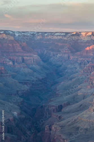 Grand Canyon at sunset, in Grand Canyon National Park, Arizona, winter time.
