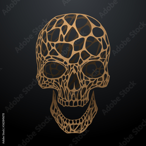 Golden color skull on black background
