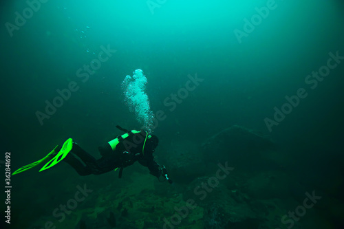 cenote angelita  mexico  cave diving  extreme adventure underwater  landscape under water fog
