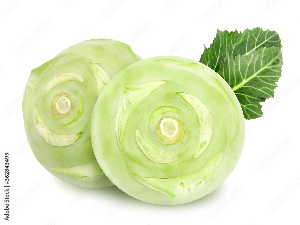 Fresh green kohlrabi isolated on a white backround. Design element for product label, catalog print, web use. Fresh green kohlrabi isolated on a white backround. Design element for product label, catalog print, web use.