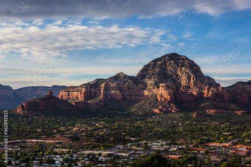 Panorama view of Sedona, a small town in Arizona, at sunset.