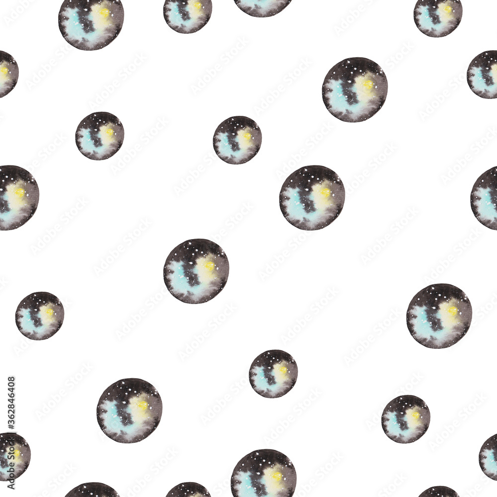 Galaxy, planets, dots with space pattern. Seamless texture. Galaxy, planets, dots with space pattern. Seamless texture.