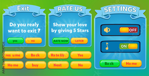 Casual Game UI Menus Popups  Buttons