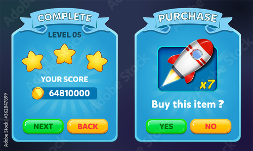 Casual Game UI Menus Popups  Buttons