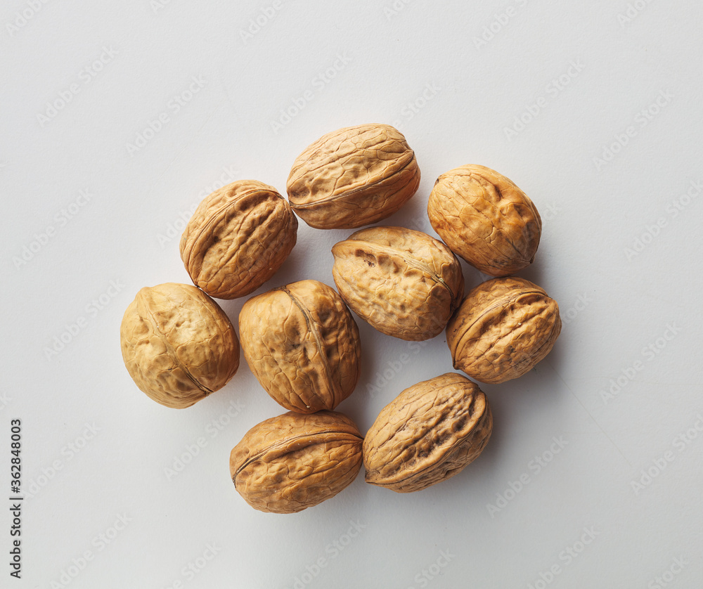 top view shot of walnut on white background. top view shot of walnut on white background.