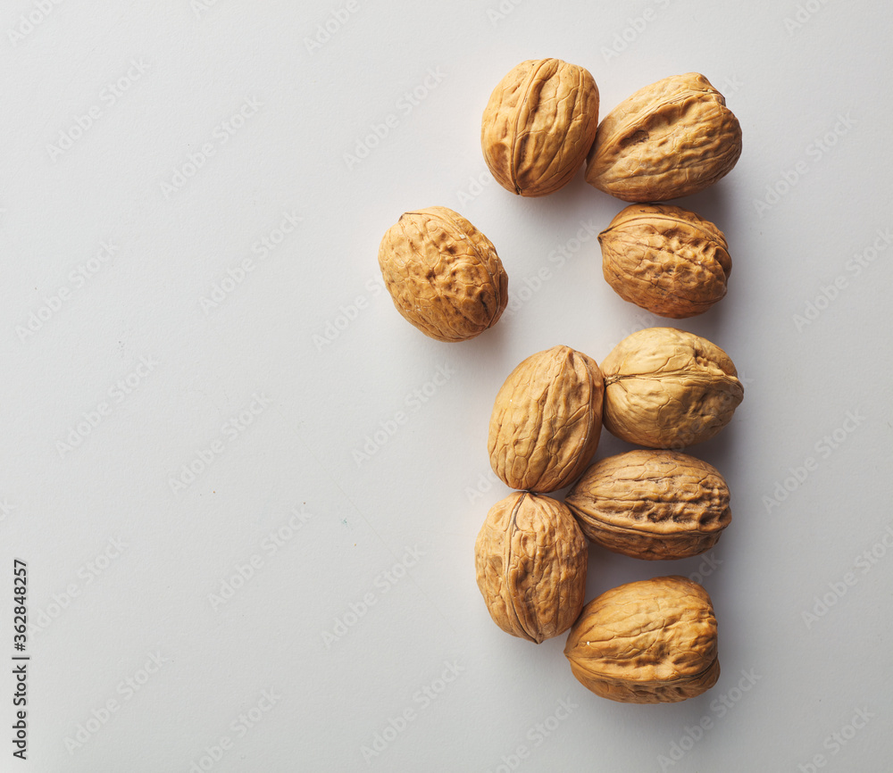 top view shot of walnut on white background. top view shot of walnut on white background.