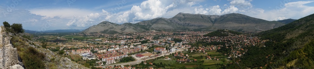 Trebinje town below, seen from a mountain top in Bosnia