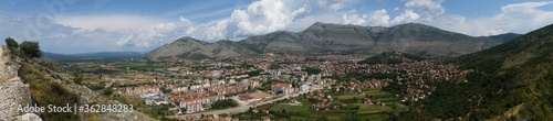 Trebinje town below, seen from a mountain top in Bosnia