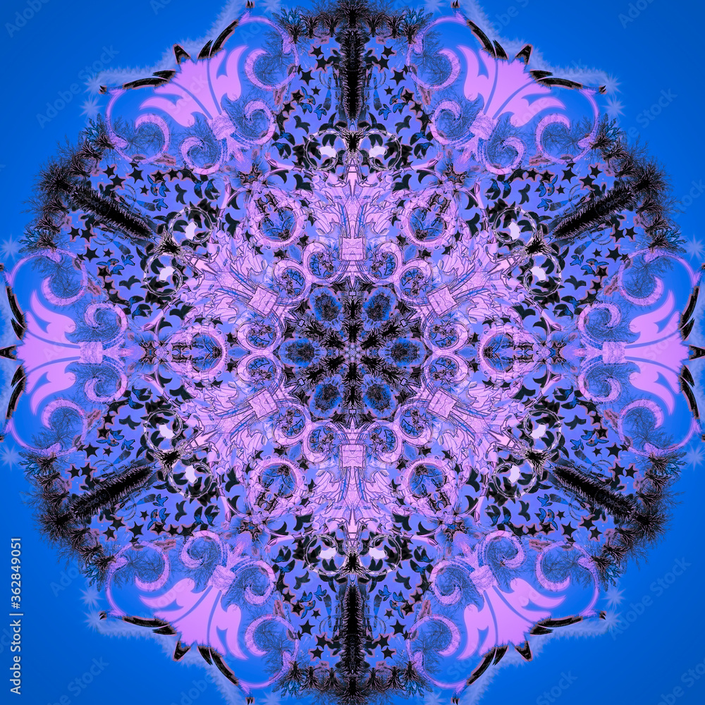 Mandala abstract blue background colorful motif