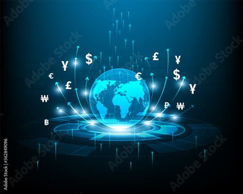 Global currency, money transfer, currency exchange